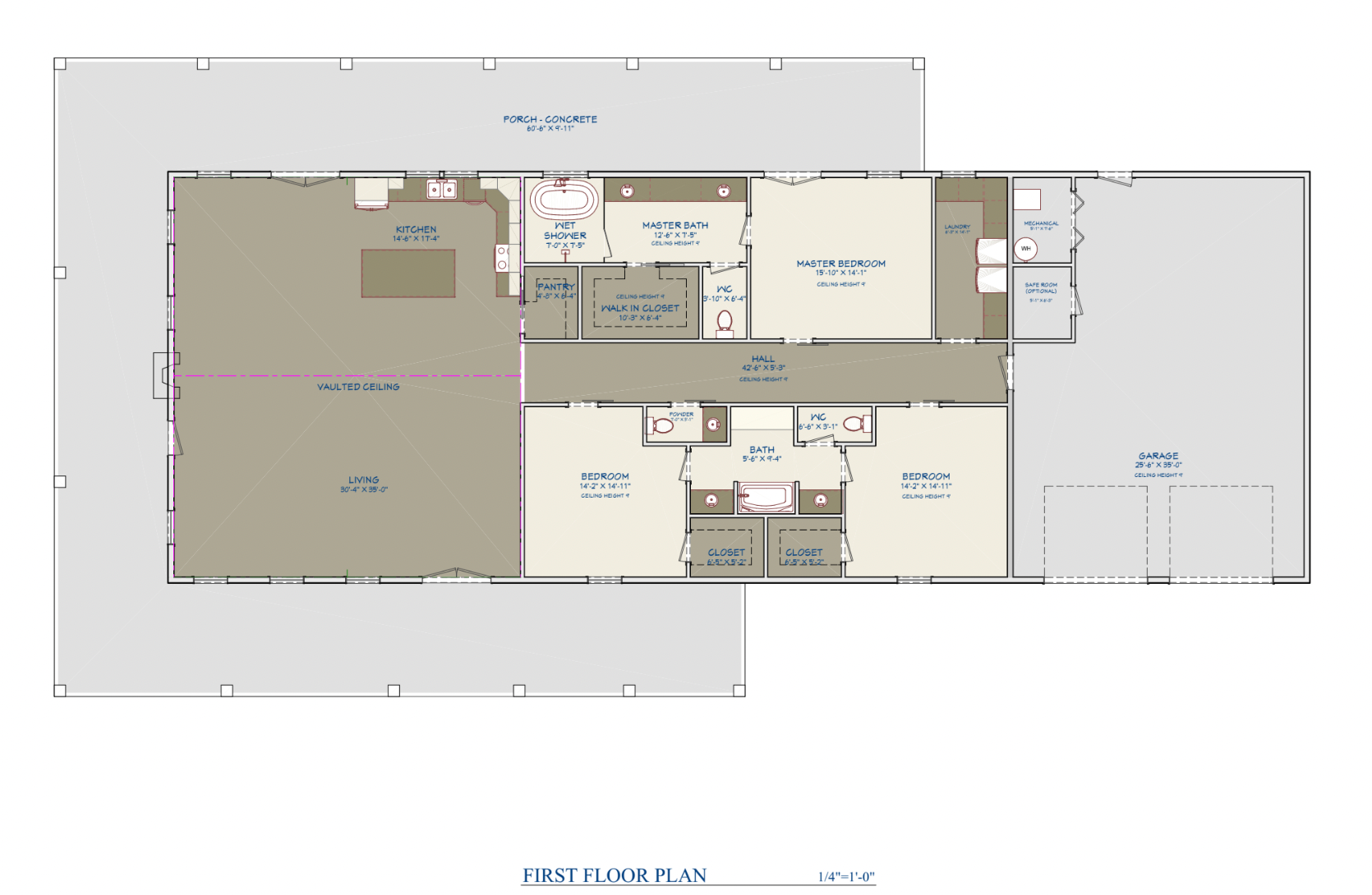 First floor plan of a house layout on a white background
